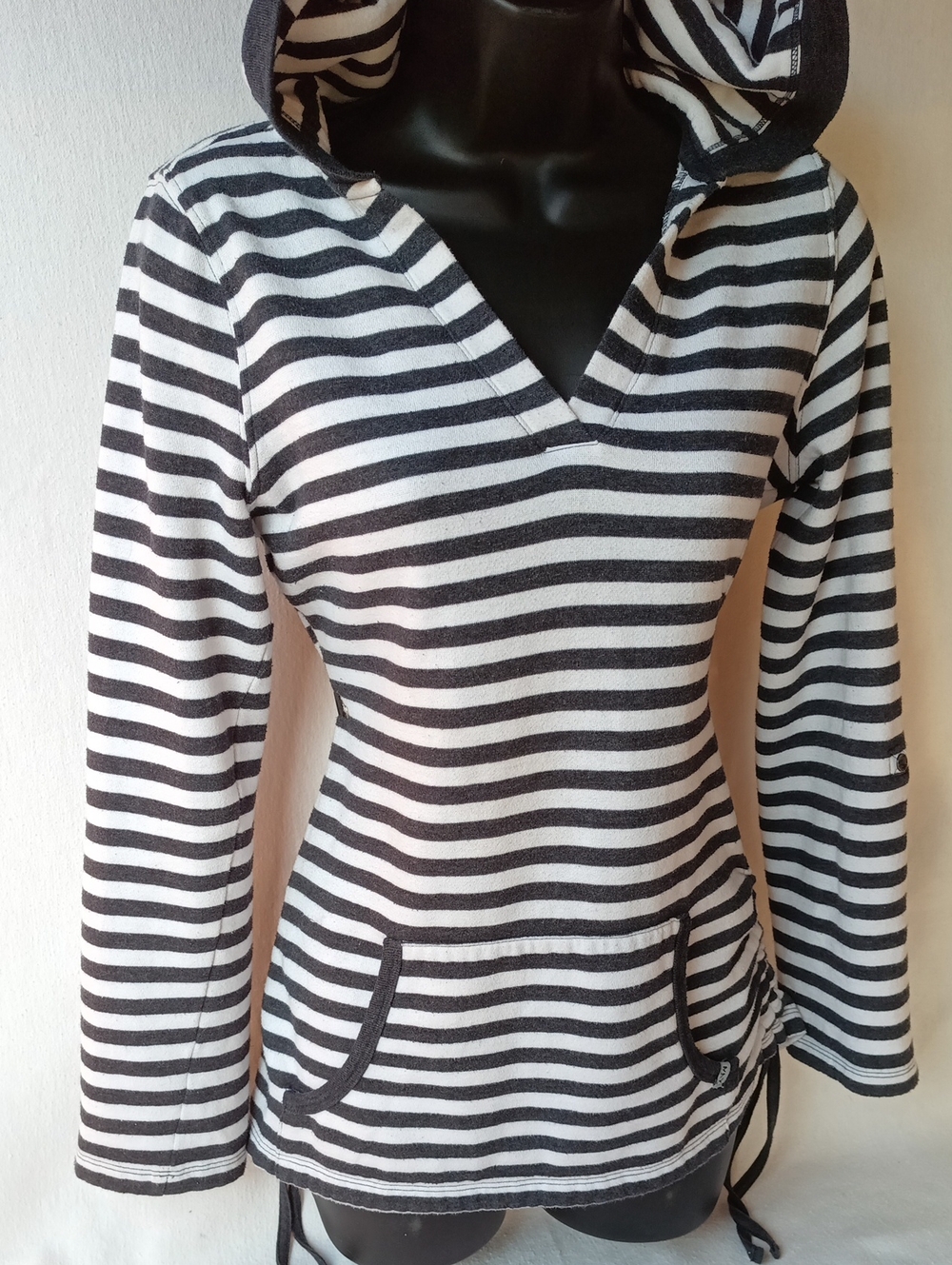 Dkny Black & White Striped Hooded Pullover
